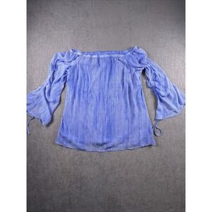 H by Halston Striped Chiffon Off-the-Shoulder Woven Blouse Top Blue Size 12